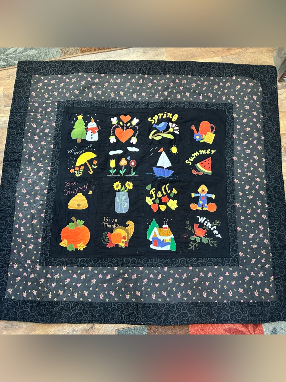 Handmade Four Seasons Applique Quilt Wall Hanging 45x48
